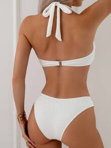 Swim Mod 心形環裝飾頸掛式比基尼泳衣套裝 - 白色 - 查看 5