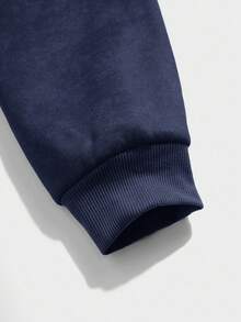 SHEIN Bolty 男童宽松卫衣，休闲学院风，舒适时尚，百搭实用，面料柔软，适合日常穿着、上学、郊游、户外活动，四季皆宜，秋冬季女童服装 - 藏蓝色 - 查看 8