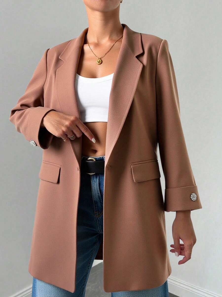 RueChic 女士彩圖插袋顯瘦西裝外套