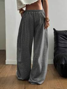 Coolane 女士夏季街头休闲装宽松松紧腰带舒适灰色弯刀裤 - 深灰色 - 查看 5