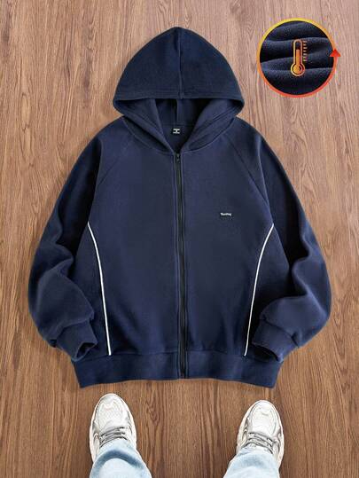 SWAVVY 男士海军蓝保暖连帽长袖运动衫，适合秋冬