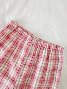 2pcs Girls' Casual Heart Pattern Plaid Print Long Sleeve Top And Pants Loungewear Set Girls Pajama Set Cute Pjs Set Girls Lounge Set Plaid Pajama Set Girls Pajamas Fall Winter - Multicolor - View 3