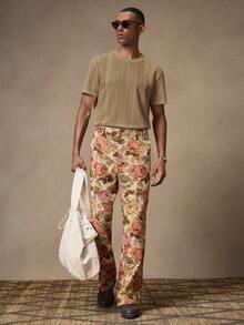 AKNOTIC Business Casual Men's Knitted Jacquard Crochet Combination Short Sleeve T-Shirt, Suitable For Summer, Vacation, Casual Wear, Party, Couple, Men's Gift, Father's Day Gift - Brown - View 3