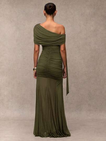 SHEIN BAE Vestido asimétrico elegante con fruncido para mujer, vestido de invitada de boda de verano