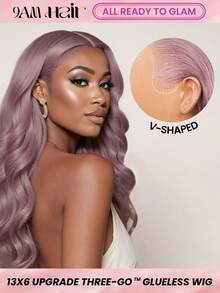 ALL READY WIG TO GLAM Parrucca da donna con parte anteriore in pizzo e onde del corpo, colore viola cenere, non necessita di colla, pre-tagliata, linea capelli invisibile, lunghezza 18-26 pollici, edizione vacanziera vibes estive