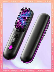 JMMO Cordless Hair Straightener Brush With LCD Display Temperature Adjustable, Portable Mini Straightening Brush For Travel, Negative Ion Hot Comb For Women Styling Hair Styler, Anti-Scald, Ceramic Coating - Black - View 2