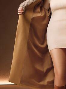 Anewsta 大码毛绒拼接外套，秋冬款 - 駝色 - 查看 8