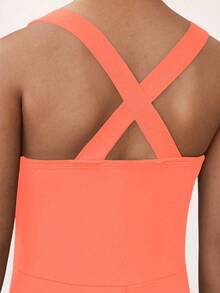 SHEIN 少女纯色圆领修身无袖连体运动服