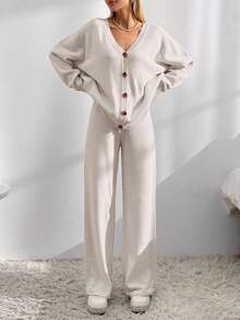 EURMUSE 落肩开衫 & 前系带针织裤