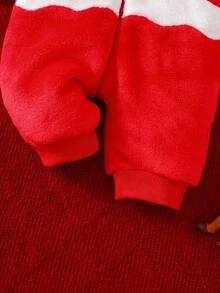 SHEIN 新生儿圣诞老人服装、长袖和裤子连体衣、圣诞节节日服装 - 紅色 - 查看 5