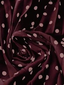 SHEIN Clasi 大码女式缎面圆点印花百褶休闲裙 - 咖啡棕 - 查看 6