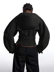 LYSMO 2025新款极简主义秋季女式黑色时尚夸张设计超大连帽长袖夹克飞行员夹克，适合万圣节装扮、商务休闲、返校季、Y2K风格、街头哥特风披风等场合，温暖舒适，适合秋冬季穿着。 - 黑色 - 查看 2