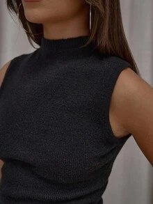 MUSERA High Neck Fitted Knit Racer Tank Top Streetwear Cute Classy Casual Sexy Going Out Toffee Evening Party Elegant   Spring - Black - View 6