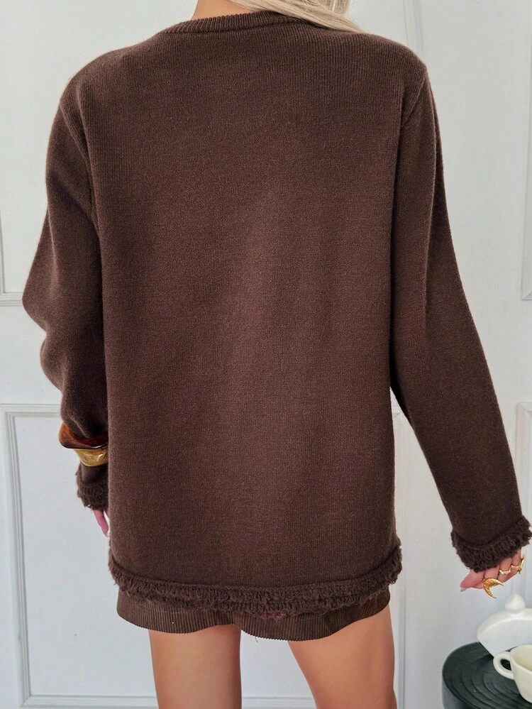Women's Casual Studded Fringed Sweater, Autumn