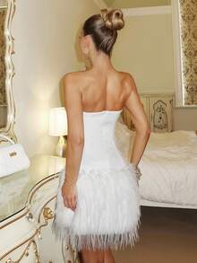 Glamine Charm Glamine 彩虹色亮片系带露背优雅女装 返校装 女式街头服饰 女士生日礼服 女士外出上衣 女士 Y2k 可爱冬季服装 女士俱乐部服装 女士性感连衣裙 - 白色 - 查看 2