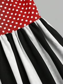 Sweetra Plus Size Women's Vintage Bold Avant-Garde College Street Fashion Digital Print Punk Dark Clown Magician Black White Stripe Polka Dot Stage Nightclub Theme Party Bar Long Sleeve Dress, Suitable For Halloween, Back To School Season, Holidays, Daily Wear - Multicolor - View 5