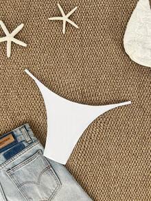 SHEIN Swim 夏日海滩纯色比基尼泳裤 - 白色 - 查看 2