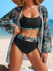 Swim Lushoire 3pcs/Set Printed Bikini Swimsuit (Assorted Prints) - Green - View 4