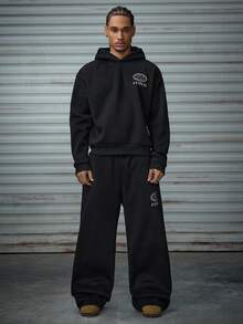 AXEPEAK Women's Rhinestone Letter Graphic Hoodie And Sweatpants Casual Loose Suit, Autumn/Winter - Black - View 2