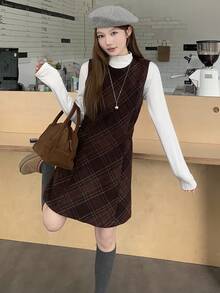 DAZY Women's Casual Plaid Sleeveless Dress, Autumn/Winter - Multicolor - View 2