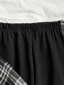 SHEIN 2 件套男童格子连帽夹克和运动裤套装，春秋季幼儿格子男童格子夹克 - 黑色 - 查看 8