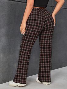 SHEIN EZwear Plus Size Plaid Print Elastic Waist Flare Pants/Winter - Brown - View 8
