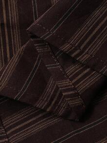 DAZY 女士休闲通勤条纹衬衫和裙子两件套 - 棕色 - 查看 3