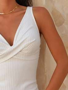 Swim Lushoire Ensemble de maillot de bain d'été décontracté pour femmes, 2 pièces, blanc unicolore, avec débardeur à bretelles ajustables et Top court, et bikini côtelé taille haute