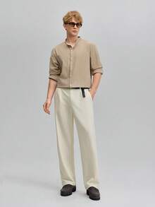 Officeau Men's Old Money Business Casual Straight Leg Suit Pants, Solid Apricot, Fall/Winter, Old Money Men's Dress Pants