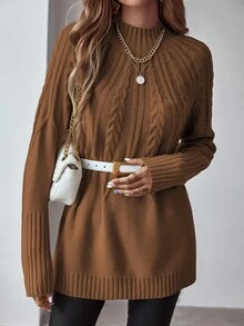 EMERY ROSE Damen Einfarbiger, modisch locker sitzender Langarm Strickpullover