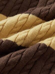 EASEVO 大码男士休闲V领长袖针织毛衣，带粗条纹图案，秋冬