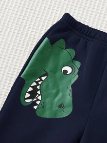 Cozy Pixies 2pcs Baby Boy Cartoon Dinosaur/Tyrannosaurus Rex Print Hooded Zip-Up Jacket And Elastic Waist Jogger Pants Set, Autumn/Winter Baby Clothes Baby Boy Dinosaur Clothes Baby Boy Character Clothes Baby Boy Clothes Baby Boy Fall Newborn Zipper Suit - Royal Blue - View 4