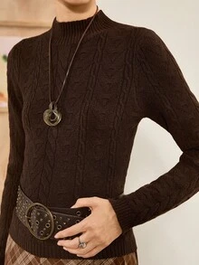Florisole Casual Versatile Solid Color Slim Fit Sweater - Coffee Brown - View 7