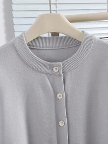 青少年女孩开衫优雅百搭新款秋冬针织长袖基本款休闲宽松柔软外套毛衣 - 灰色 - 查看 5