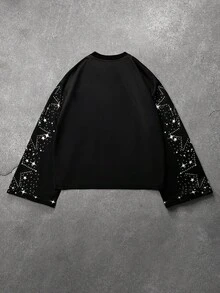 Manfinity EMRG 男士休闲星星印花长袖 T 恤 - 黑色 - 查看 3