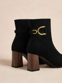 D-Ring Buckle Ankle Boots | Suede & Matte Leather Blend | 2" Chunky Heel | Pointed-Toe Elegance | 2 Pairs, Premium Leather-Look - Black - View 6