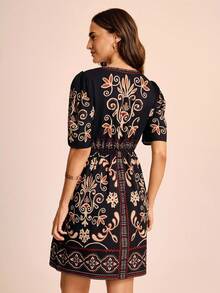 CAJUNI 女士休闲度假花卉印花短袖迷你连衣裙 - 约会装 - 外出装 - 音乐节 - 彩色 - 查看 2