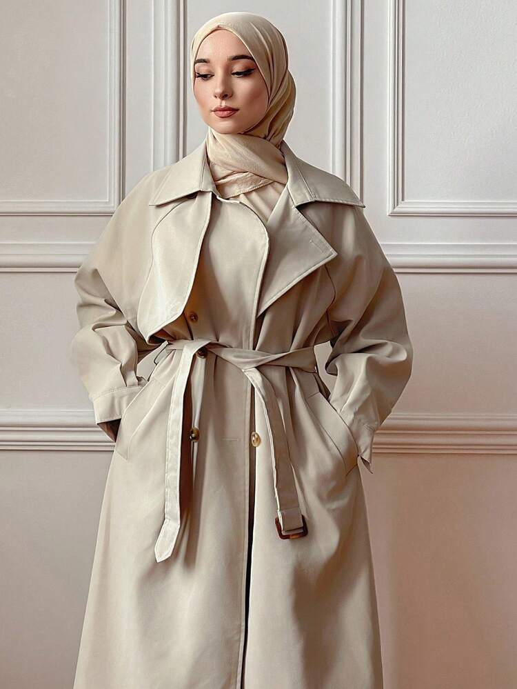 Women Solid Color Front Button Long Sleeve Casual Trench Coat Women Jacket, Fall Women Clothes Modest Fashion