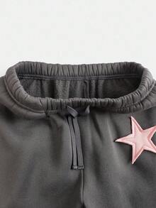 SHEIN Teen Girls Loose Fit Star Print Crew Neck Sweatshirt And Wide Leg Sweatpants 2 Piece Set, Casual Street Style, Suitable For Autumn/Winter Fall Girls Lounge Set Sweat Sets Tweens Comfy Sweatsuit Set Girls Sweatshirt Straight Pants Suit Tween Girl Tween Sweat Pants Set