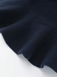 Franclia Áo len tay loe viền bèo nhún màu trơn thanh lịch dành cho người đi làm - Xanh đậm - Xem 3