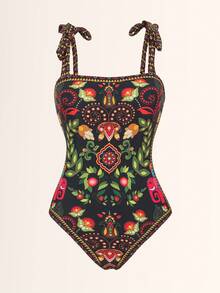 Swim Oasis 2pcs/Set Positioning Print Strap Top + Positioning Print Skirt, Summer Outfit