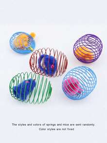 PETSIN 1/2/5pc Random Color Cat Toy Spring Design Cage With Mouse Shaped Adorable Appearance Perfect For Cat Play