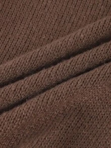 Young Girl Solid Color Drop Shoulder Long Sleeve Turtleneck Sweater And Wide Leg Knit Pants Casual Suit, Autumn, School, Preppy Outfit Brown - Khaki - View 8