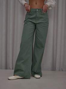 MUSERA Wide Leg Low Rise Green Washed Denim Jeans Cute Classy Casual Streetwear Sexy Going Out Fall Autumn Toffee  Chic