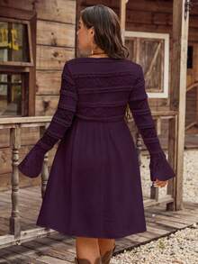 SHEIN LUNE Đầm ren dài tay cổ chữ V thanh lịch dành cho nữ cỡ lớn, thoải mái, mùa xuân/hè - Màu tím - Xem 2