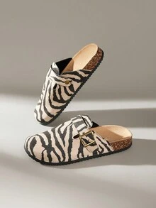 Solecia Women's Thick Sole Criss-Cross Strap Retro Buckle Zebra Print Sandals, Casual Holiday Vacation Style For Christmas - Multicolor - View 6