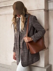 Solivie Women's Fashion Casual Plaid Single-Breasted Blazer In Autumn/Winter,Fall - Multicolor - View 4