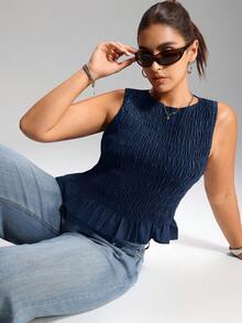 SHEIN EZwear Plus Size Women Summer Boho Elastic Ruched Camisole Tank Top