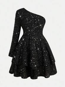 Girlism Tween Girls' Black Mesh Sequin Embellished Elegant Casual Long Sleeve Dress - Black - View 2