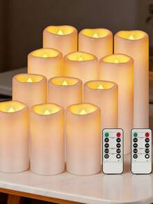 4/12入組防水LED蠟燭配遙控器和計時器，室外閃爍無火燭光，逼真電池柱狀蠟燭，適用於婚禮，萬聖節，聖誕節家居裝飾，4種尺寸可選擇 - 白色 - 查看 2